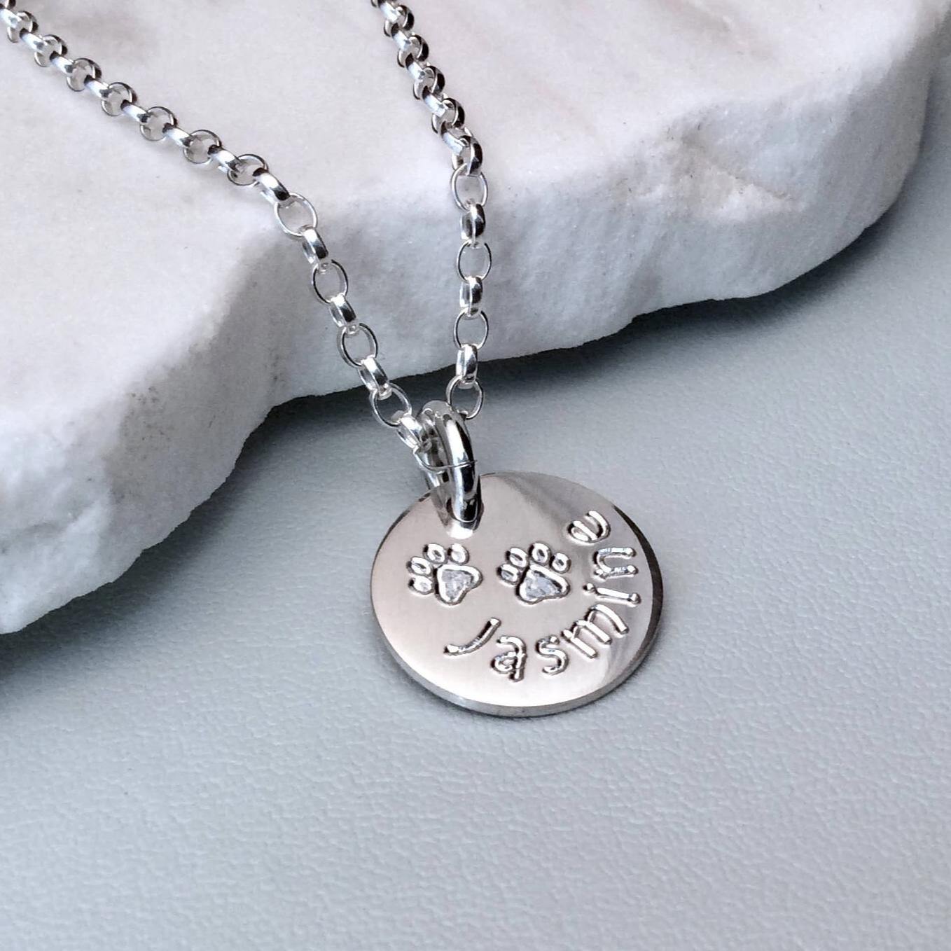 Paw print necklace personalised in sterling silver, 12mm - Tracy Anne Jewellery