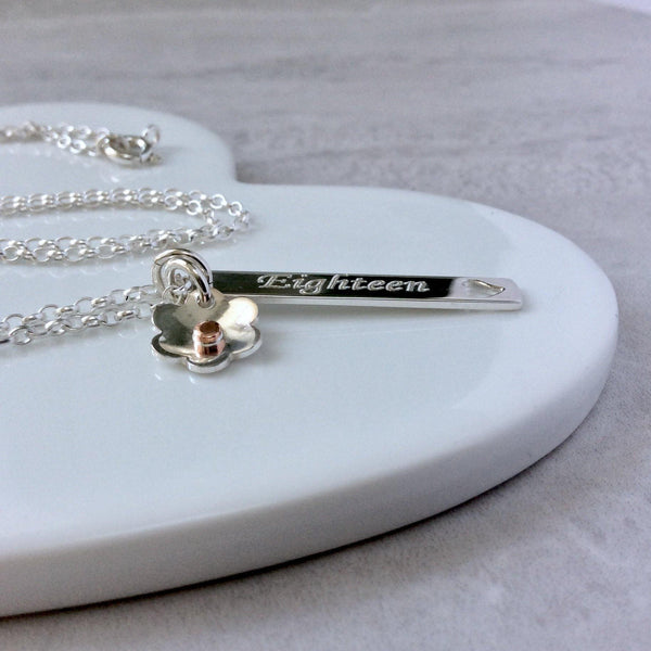18th birthday necklace with name engraved on the back - Tracy Anne Jewellery