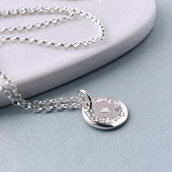 Quote necklace - Hope, Strength and Love - sterling silver, 12mm - Tracy Anne Jewellery