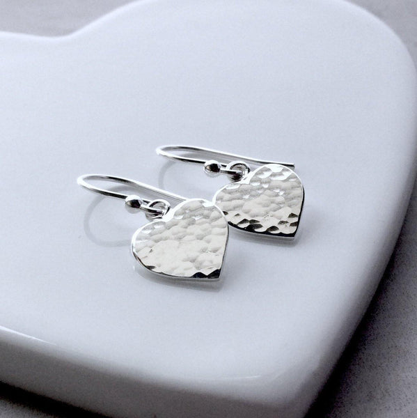 Earrings - dainty sterling silver hearts with hammered finish - Tracy Anne Jewellery