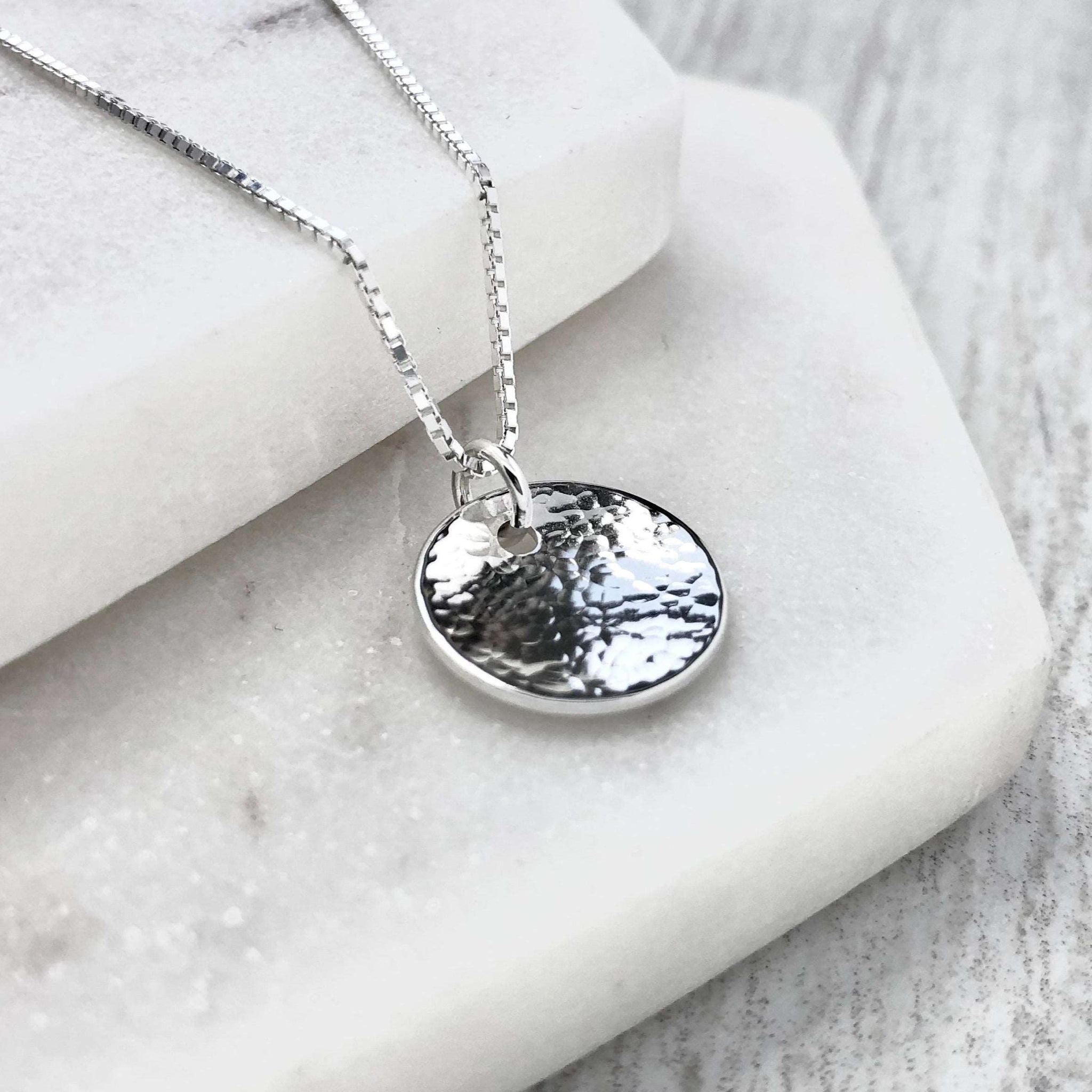 Tiny Floating Circle Necklace / Solid Sterling Silver / Hammer Forged /  Subtle Hammered Texture