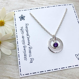 hammered silver necklace with birthstone