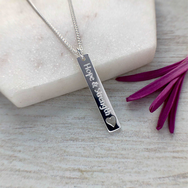Quote necklace - Hope & Strength - bar pendant