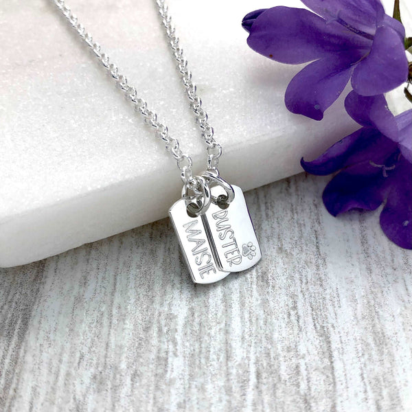 Pet necklace, engraved on TINY sterling silver dog tag charm