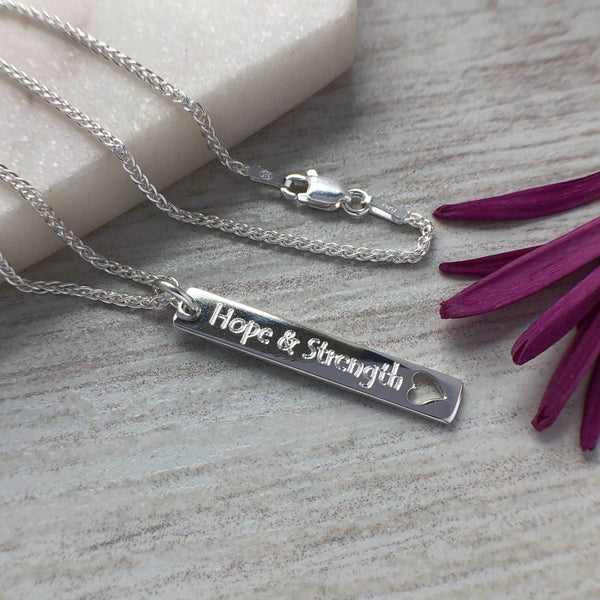 Hope and strength necklace, engraved in sterling silver