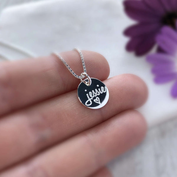 Silver name necklace, beautiful engraved gift for her