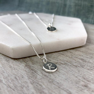Initial necklace, small sterling silver disc, 8mm wide