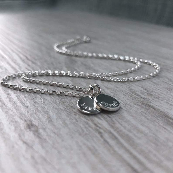 Name necklace, engraved on tiny 8mm sterling silver - Tracy Anne Jewellery