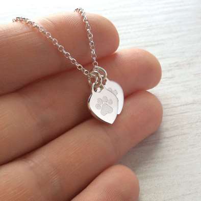 Paw print necklace with pet's name engraved on the back, 10mm - Tracy Anne Jewellery