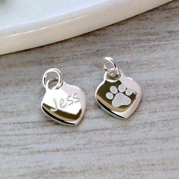 Personalised paw print charm with name of pet on the back
