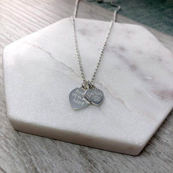 Pet memorial necklace with two sterling silver hearts - Tracy Anne Jewellery